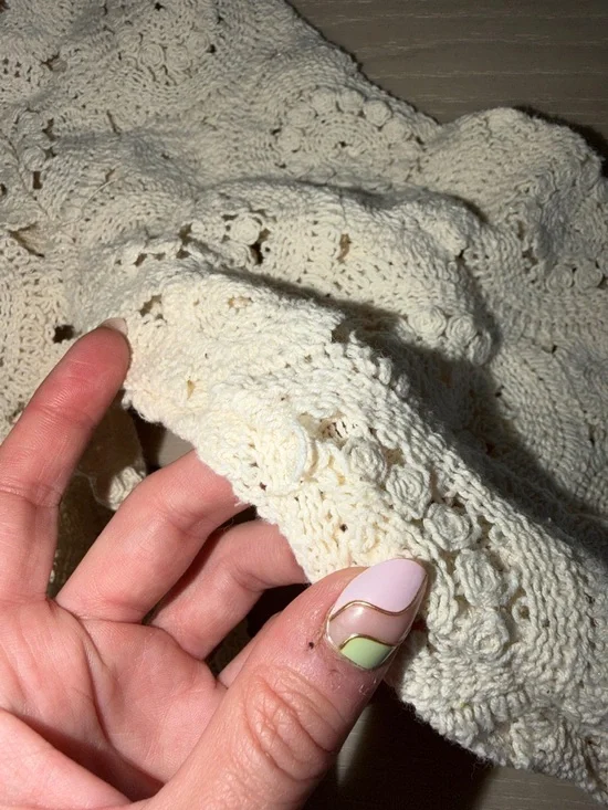 Zara Cream Crochet Square-Neck Puff Sleeve Crop Top - Picture 5 of 8